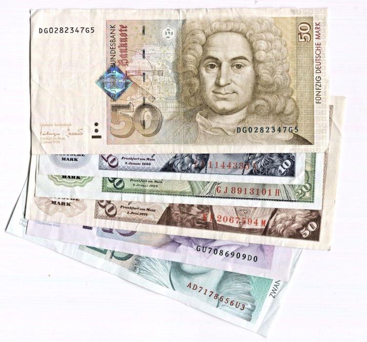 LOT OF 6 GERMAN Banknotes 2 of each 50 20 10 MARK BANKNOTE PAPER MONEY