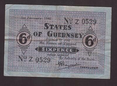 1942 GUERNSEY WW2 German Occupation Sixpence P-24 VF+
