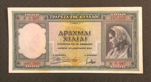 GREECE 1000 Drachmai, 1939, P-110a, XF World Currency