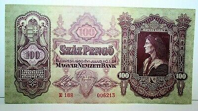 1930 Hungary 100 Pengo Banknote P 98 Very Nice Serial #006213