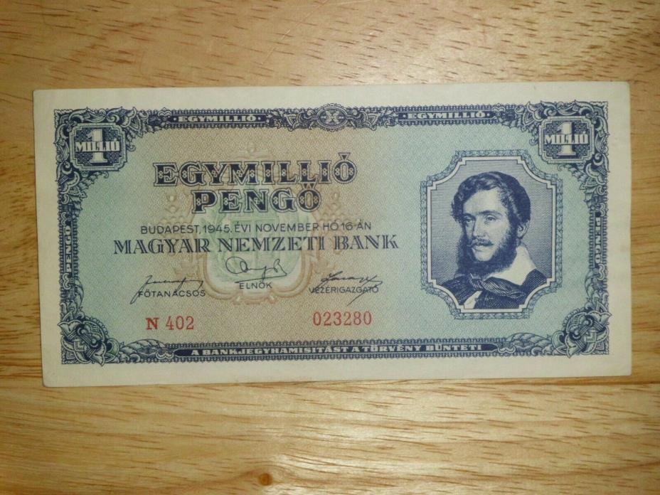 1 MILLIO (MILLION) PENGO FROM HUNGARY 1945 VF+ BANKNOTE