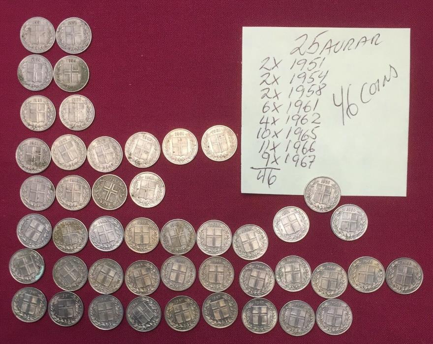 Coins, Money, Iceland, 25 Aurar, 50s,60s, Lot of 46