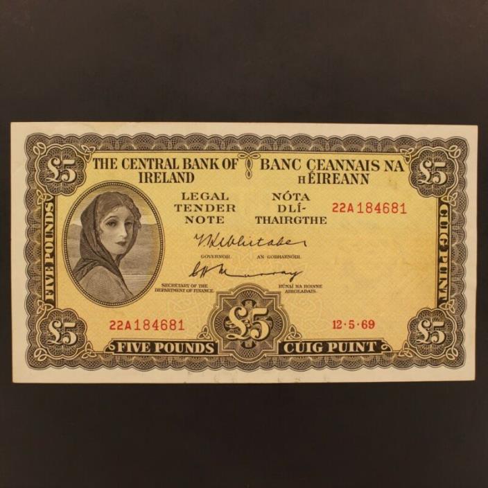 Ireland 5 Pounds 12.5.1969 P#65b Banknote VF+/ChVF