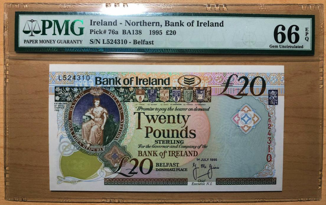 1995 Northern Ireland 20 Pound Banknote PMG 66 EPQ (Pick # 76a) -Belfast-