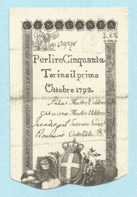 Italy - Torino 50 Lire 1792 P#S118a Banknote VF+