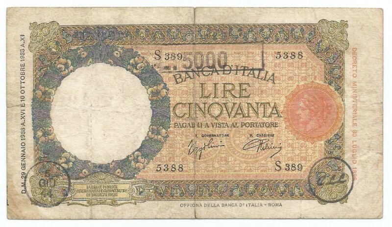 Italy - Liguria Freedom Committee 5000 Lire 5.6.1944 SB#35105b Banknote F+