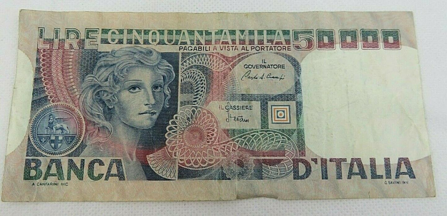 1980 Banknote Italia Italy 50000 lire Paper Money Currency