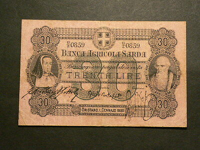 Italy 1880  Banca Agricola Sarda  30 Lire  #G4634