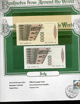 World Banknotes Italy 1000 Lire 1982 UNC P109a Prefix CB suffix Q Consecutive