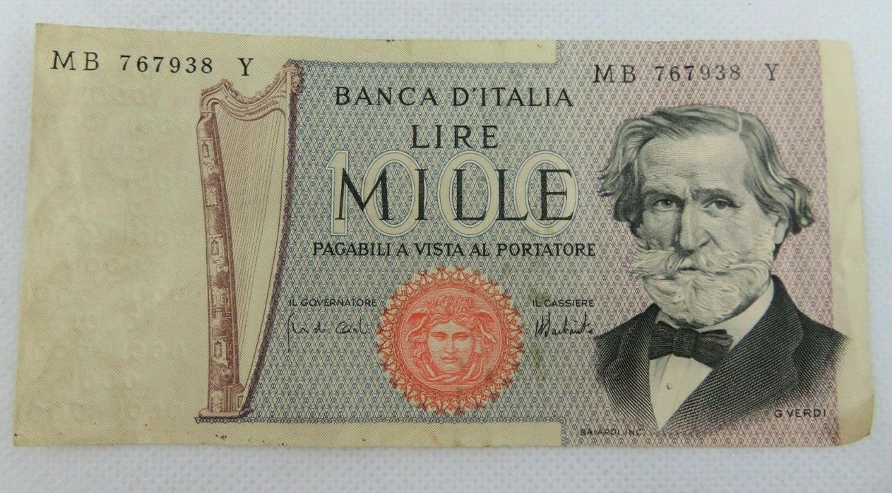 1973 Italy Banknote 1000 lire Paper Money Currency Verdi