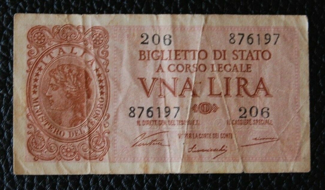 Italy 1 one  Lira 1944 banknote