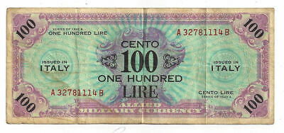 1943A Italy One Hundred Lire Note, Allied Military Currency - No. A32781114B