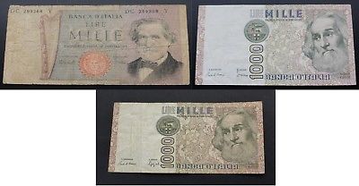ITALY 3 X 1000 LIRE  BANKNOTES 1969-82-82 - P #101a (G) / 109a (VF) / 109b (F)