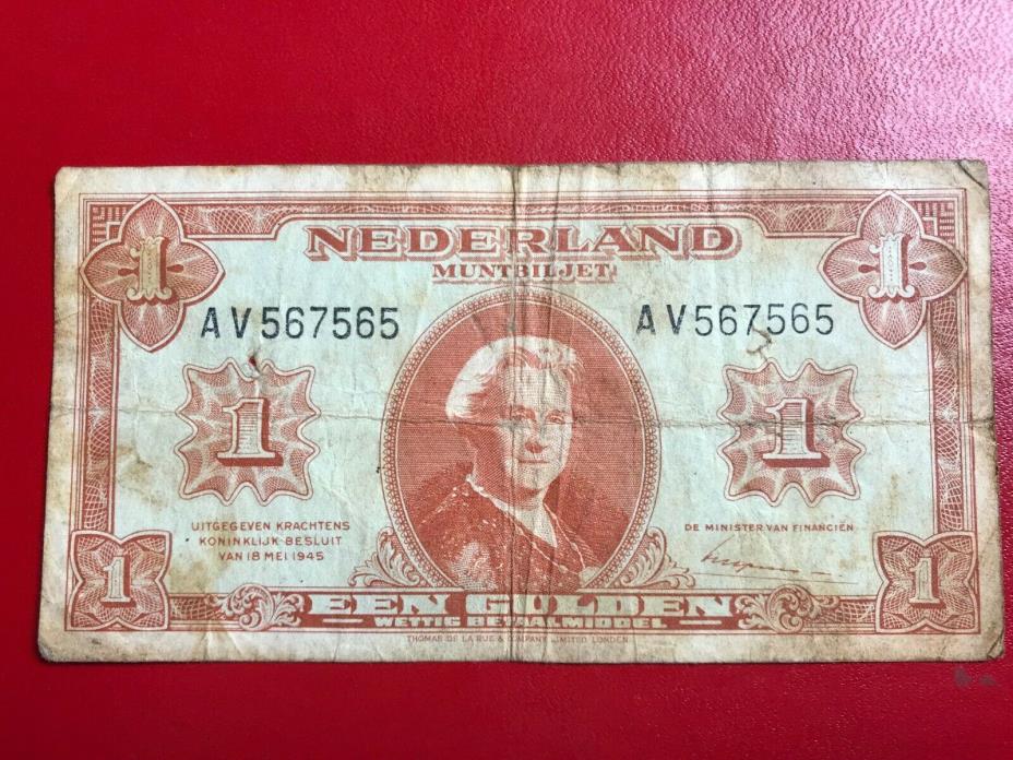 1945 Nederland Muntbiljet Netherlands 1 Gulden