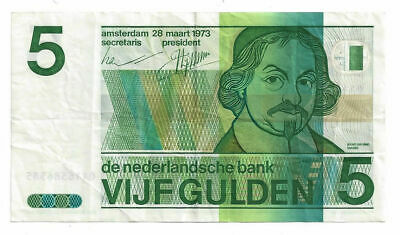 1973 Netherlands, De Nederlandsche Bank Vijf Gulden, 5 Gulden Note No.0116586585