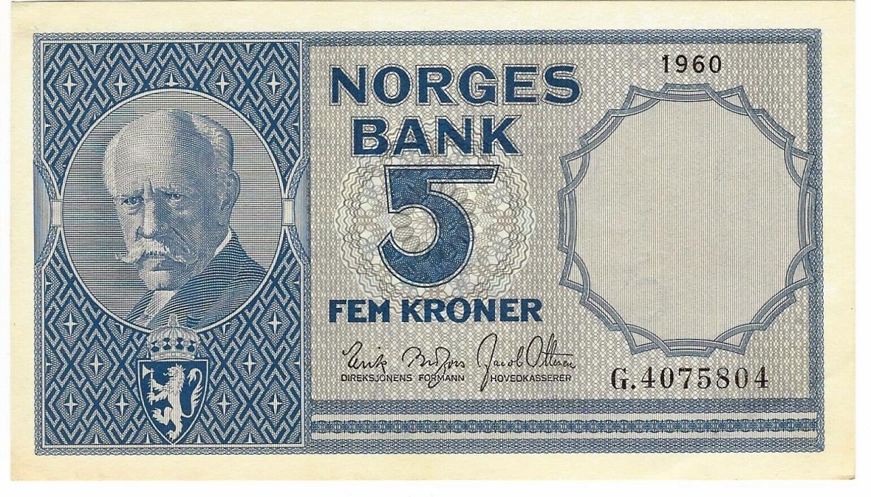 Norway 5 Fem Kroner 1960 Norges Bank