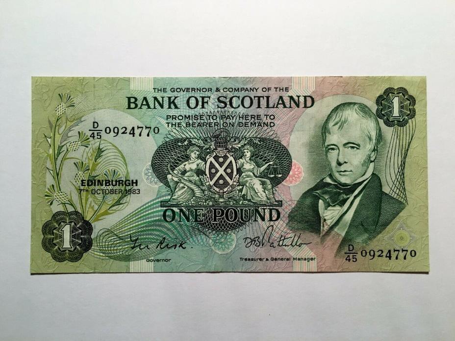 1983 Bank of Scotland One 1 Pound Banknote Paper Currency Pik 111F - Sharp!