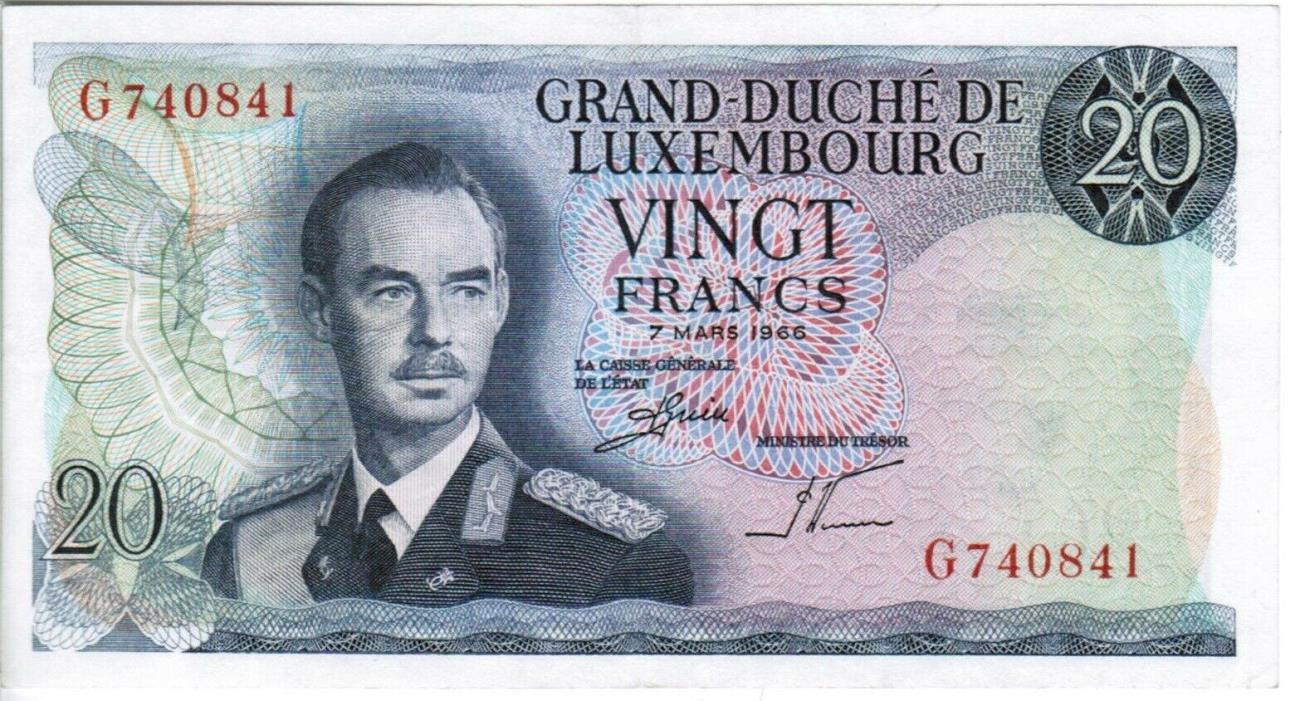LUXEMBOURG – 20 Francs (P.53a) 1966 (VF+)