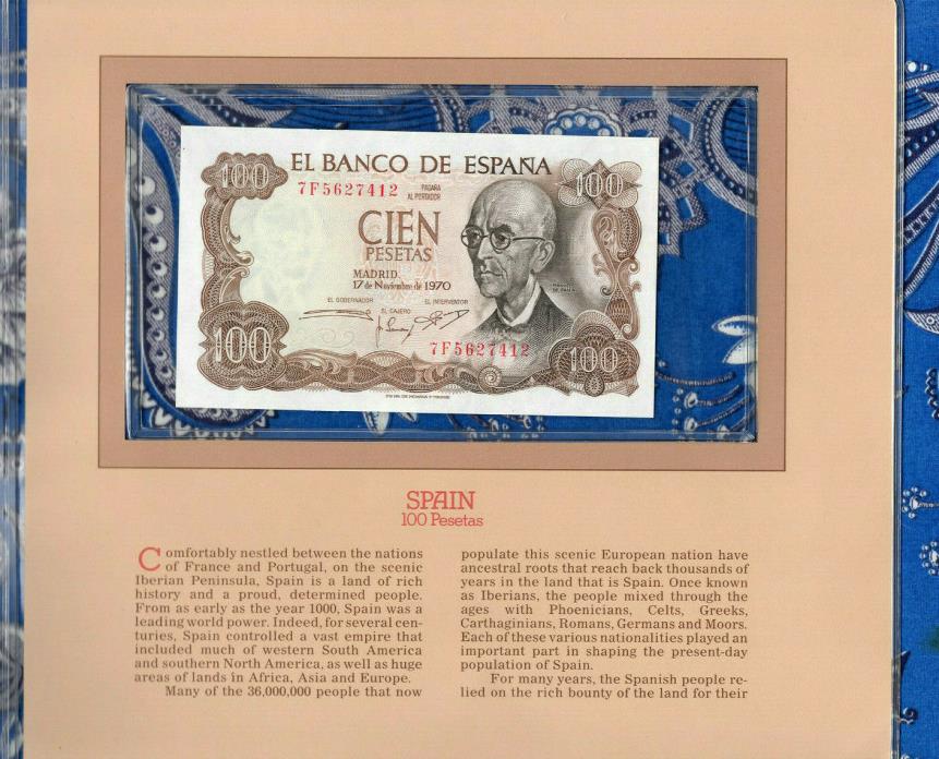 Most Treasured Banknotes Spain 100 Pesetas 1970 P 152 UNC Prefix 7F