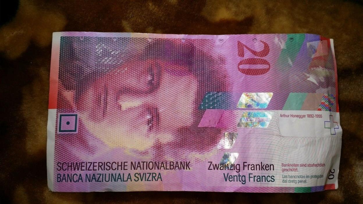 Old 20 Swiss franc note paper currency