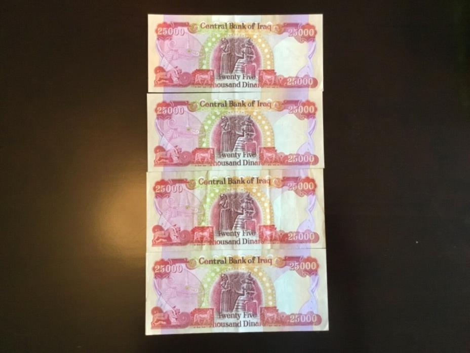 100,000 Iraqi Dinar Bank Notes 4- 25,000 Circulated