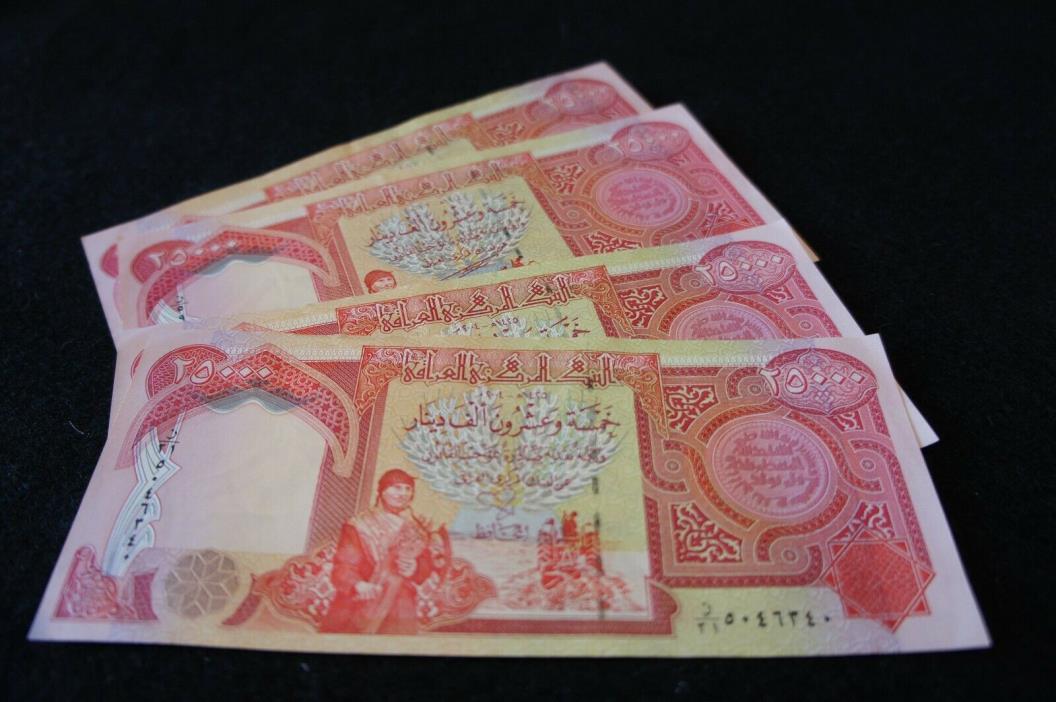 4X 25,000 Iraq Dinar Notes in UNC Condition Excellent Investment Notes Lot!
