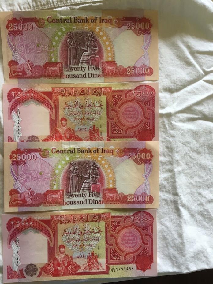 100,000 IRAQI DINAR New Uncirculated Currency 4 x 25,000 25000 IQD. Authentic