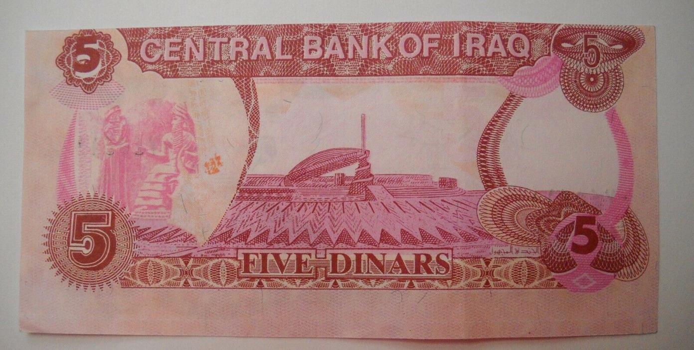 IRAQI 5 DINAR OLD MONEY Saddam Hussein / RARE / UNCIRCULATED   REF#B