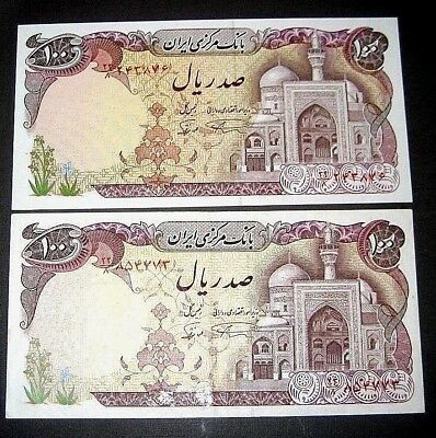 Persia Revoloution Set of 2 of P135-100Rials-Arms-Consecutive.UNC/, RARE, 40 Old