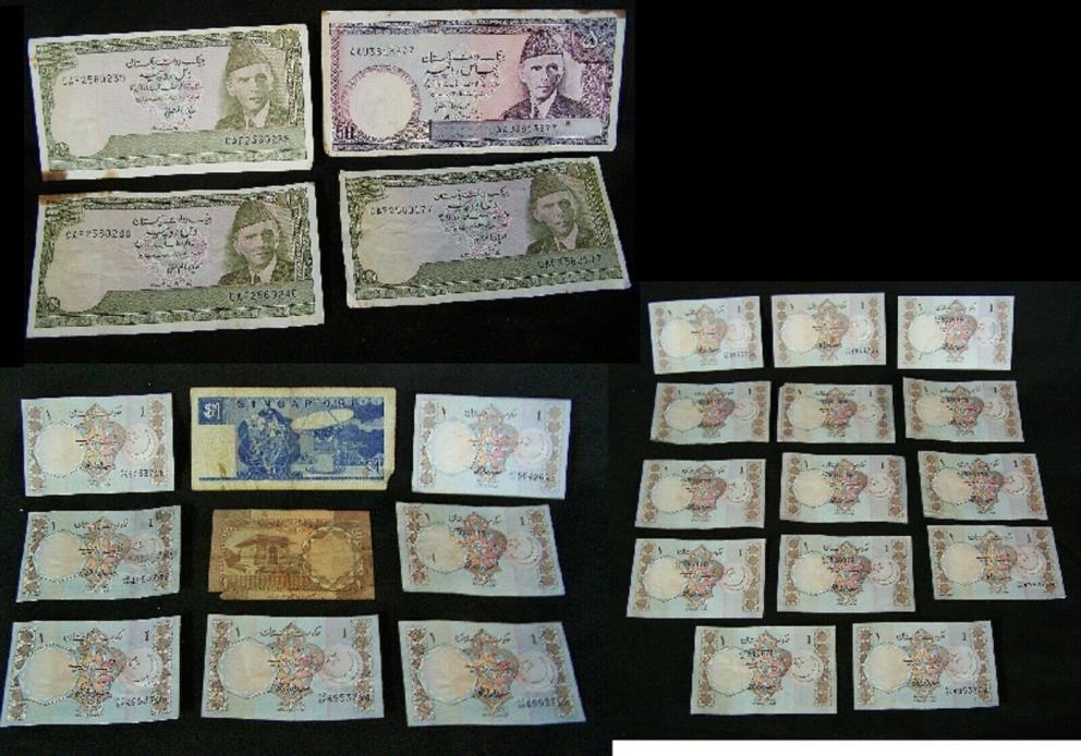 Lot of 27 Pakistan Singapore 1 10 & 50 Rupee Rupees Bank Note Paper Money