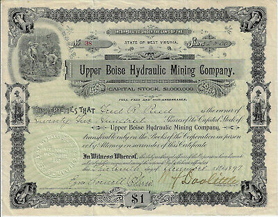 IDAHO 1897 Upper Boise Hydraulic Mining Company Stock Certificate #38