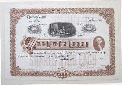 Mount Olive Coal Co Illinois Stock Certificate 1880s