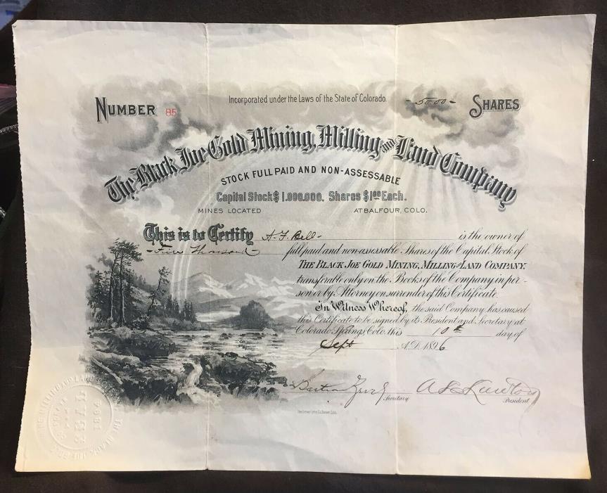 CRIPPLE CREEK: Black Joe Gold Mining Milling & Leasing Co Balfour Colorado 1896
