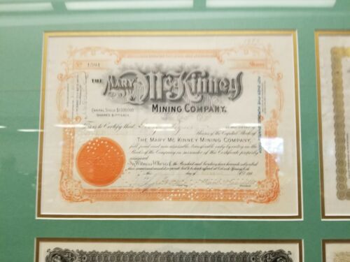 CRIPPLE CREEK, CO railway and GOLD mining certificates, framed and prestine