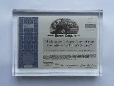 *RARE* Enron Stock Certificate in Lucite Plastic 1998! NYSE Wall Street HISTORY!