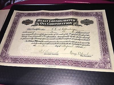 1924 Healy Consolidated Oil Corporation Stock Certificate