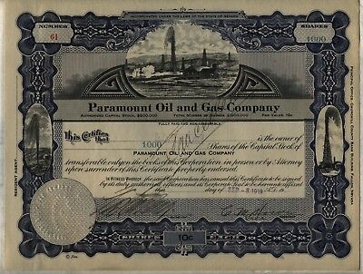 Paramount Oil & Gas Company Stock Certificate Nevada