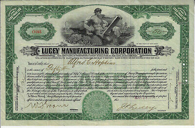 NEW YORK 1921 Lucey Manufacturing Corp Stock Certificate Oil Drilling Equipment