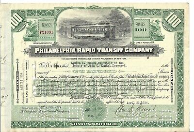 PHILADELPHIA RAPID TRANSIT COMPANY....1924 COMMON  STOCK CERTIFICATE