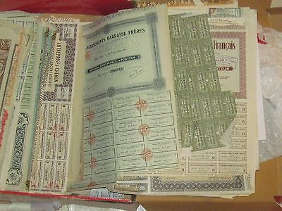 100 ALL DIFFERENT STOCK +BOND CERTIFICATES ANTIQUE USA & FOREIGN many pre1950