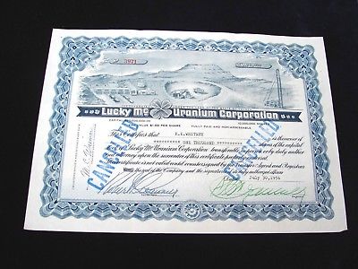 1956 - LUCKY ME URANIUM CORPORATION STOCK CERTIFICATE - UTAH - ANTIQUE