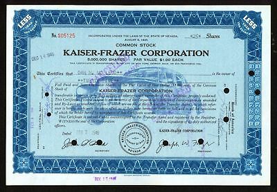 1946 Kaiser Frazer Automobile Corporation genuine stock certificate nevada blue