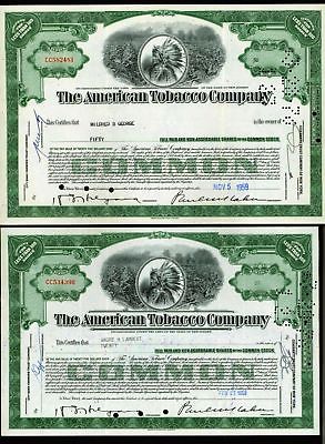 1958 American Tobacco Company - 2 TWO Original & Genuine stock certificates