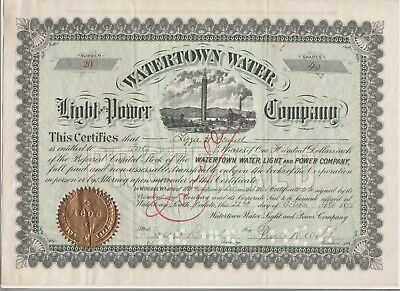 Watertown Water Light & Power Company Stock Certificate South Dakota Preferred