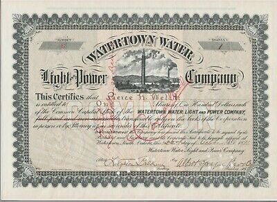 Watertown Water Light & Power Company Stock Certificate South Dakota