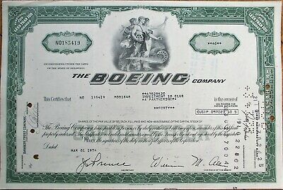 Boeing Company 1974 Aviation / Airplane Stock Certificate - Green