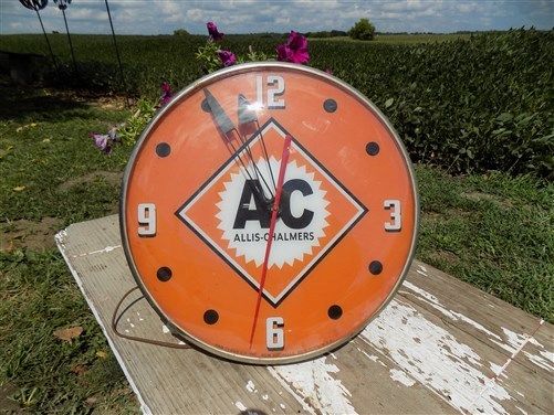 Allis Chalmers Lighted Clock Bubble Glass Pam Farm Tractor Advertising Sign