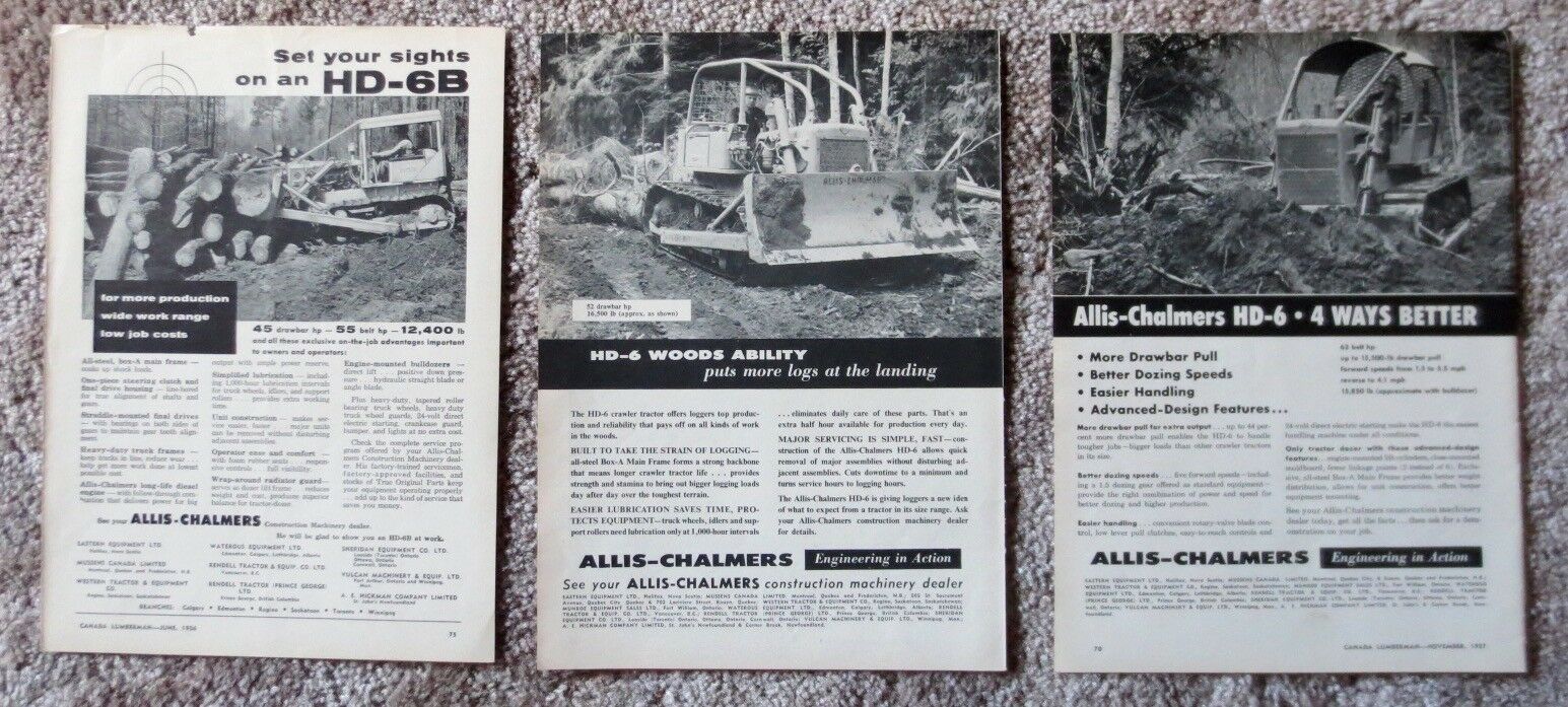 Vintage 1950s Allis Chalmers HD-6 & HD-6B Crawler Canadian Magazine Ads (3)