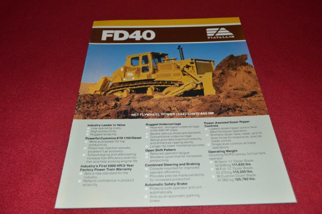 Fiat Allis Chalmers FD40 Crawler Tractor Dealer's Brochure YABE18