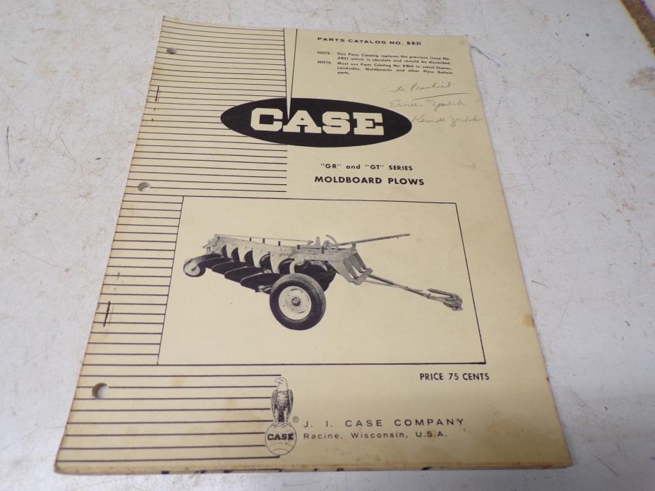 1969 Case Parts Catalog no. B831 GR & GT Series Moldboard Plows